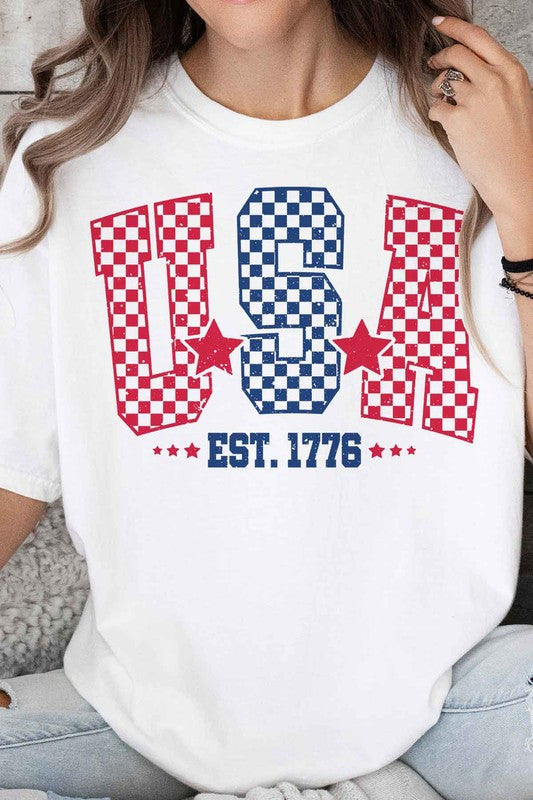 USA CHECKER OVERSIZED GRAPHIC TEE