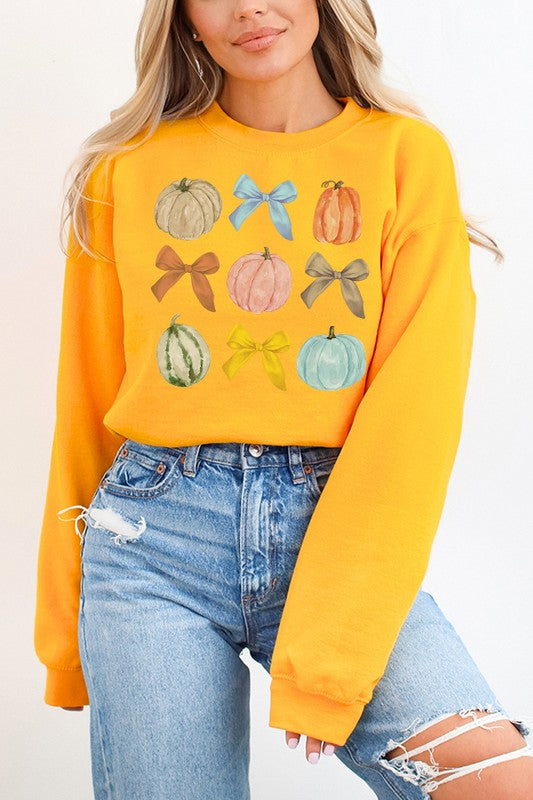 Fall Pumpkin Gourds Bows Autumn Graphic Sweatshirt