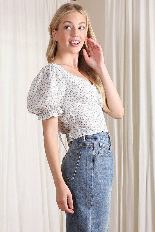 Floral puff sleeve top