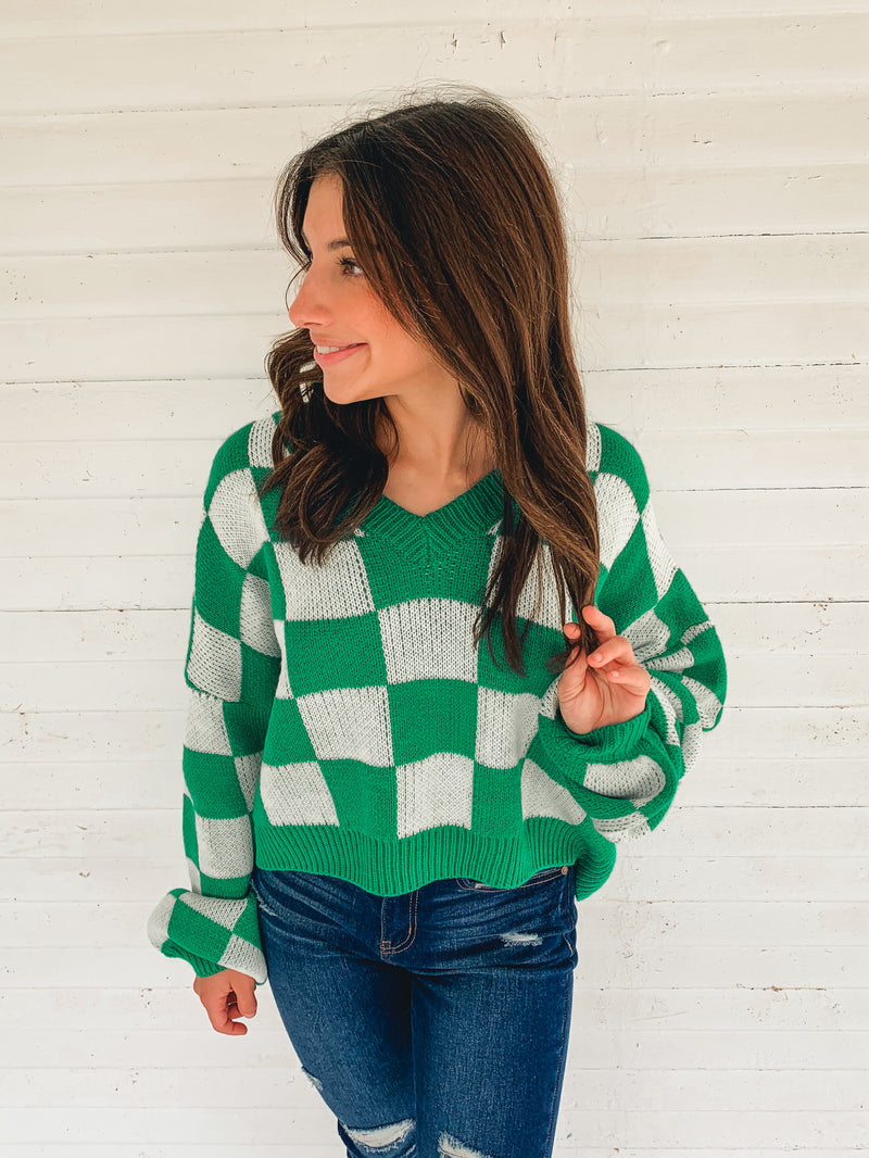 GREEN CHECKERED SWEATER