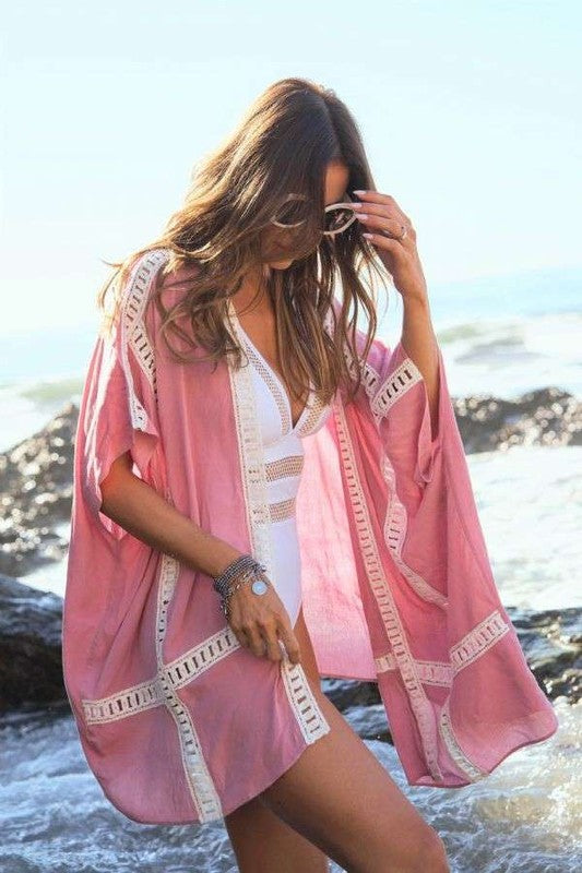 Pink Crochet Kimono