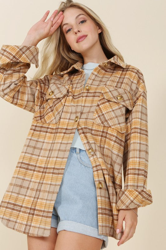 Plaid shacket with pockets