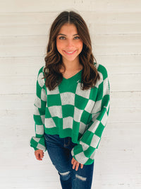 GREEN CHECKERED SWEATER