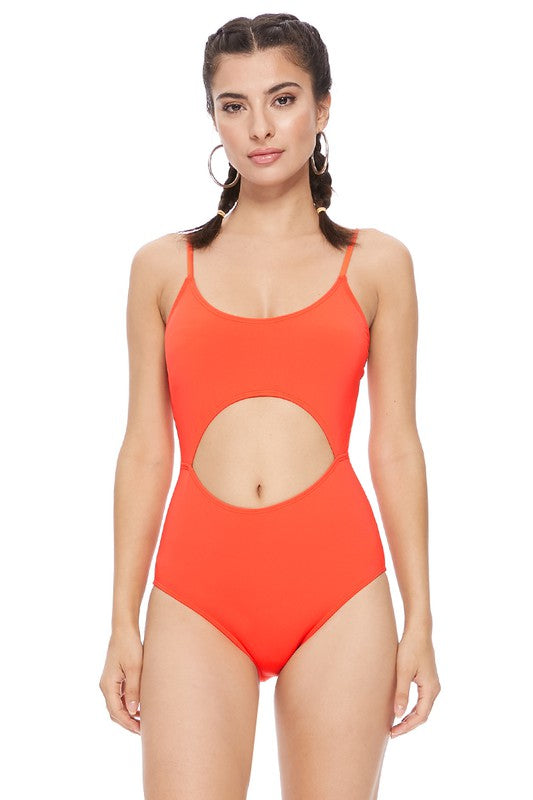 SOLID CUTOUT ONE PIECE SWIMSUIT