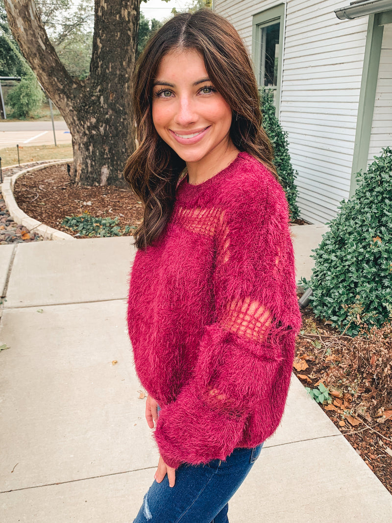 FUZZY DISTRESSED SWEATER TOP