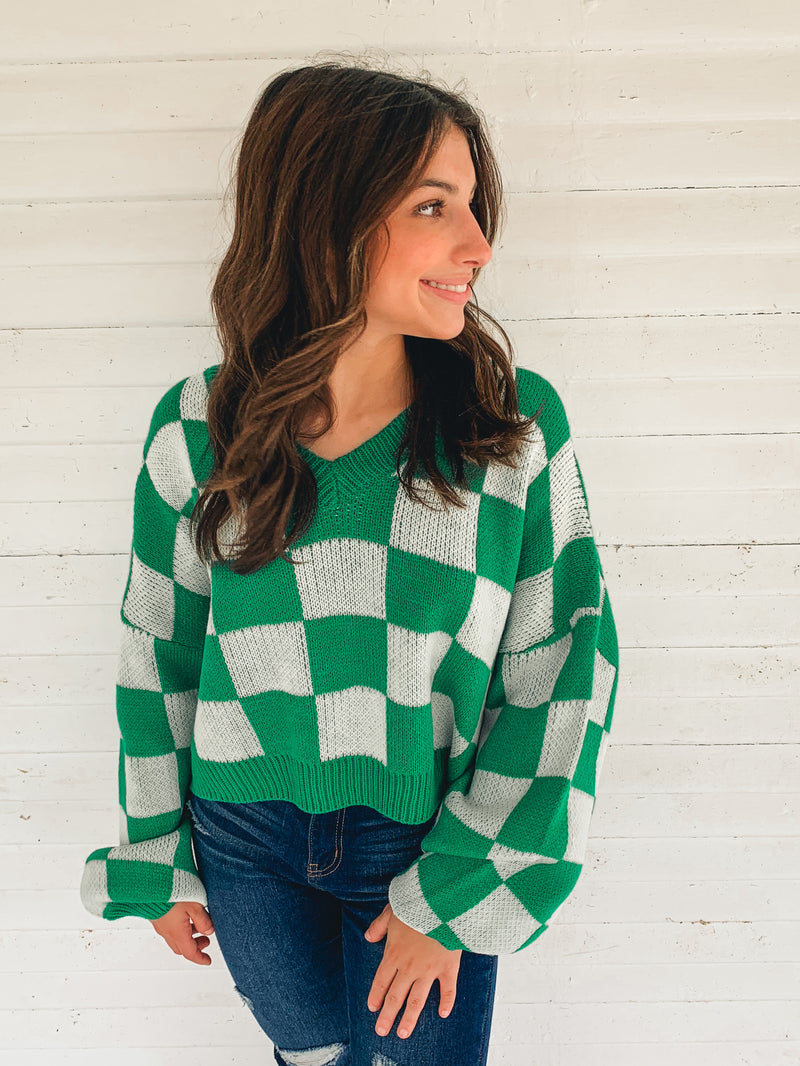 GREEN CHECKERED SWEATER