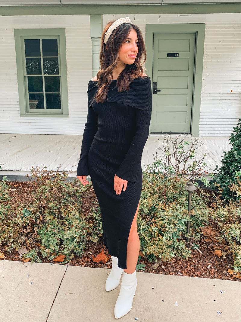 Black Off Shoulder Sweater Dress