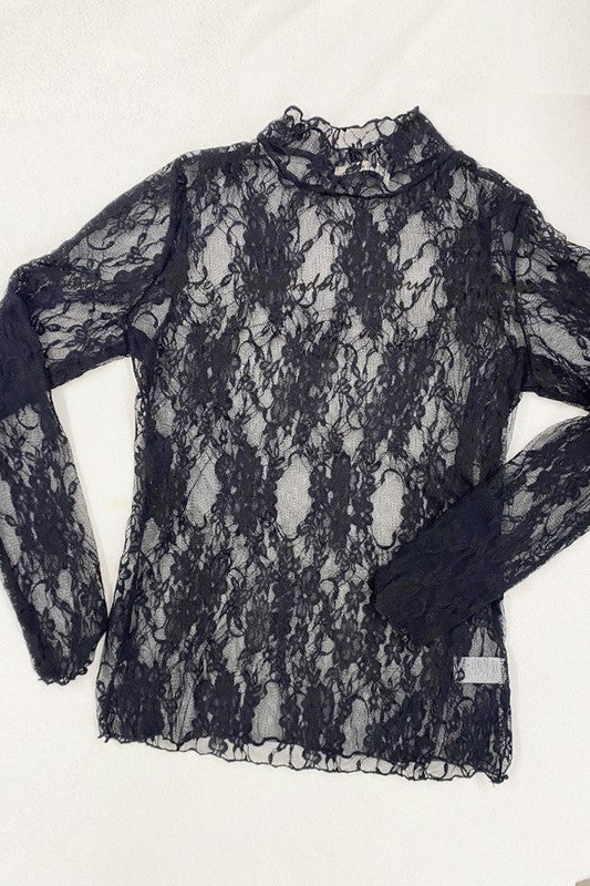 Floral print lace long sleeves top