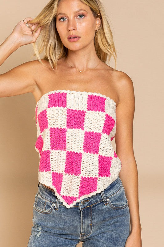 Checkerboard Pattern Tube Top Sweater