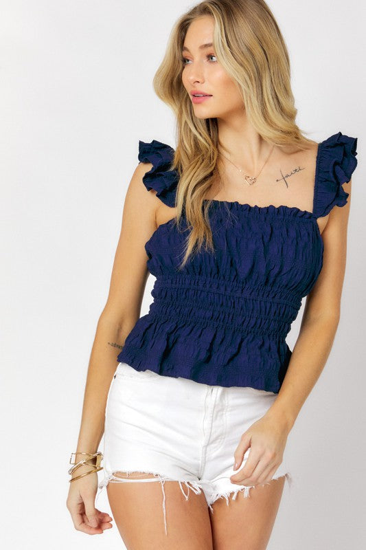Solid Square Neck Ruffle Top