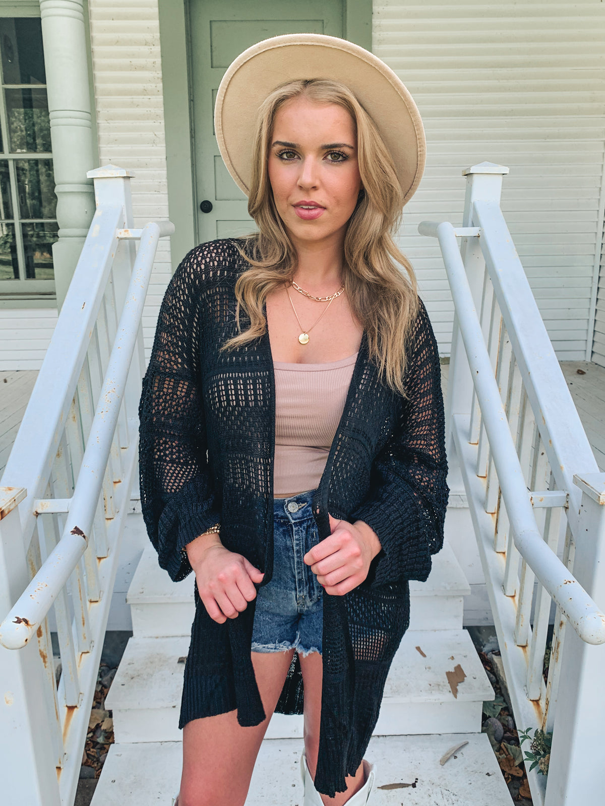 Black Knit Netted Cardigan