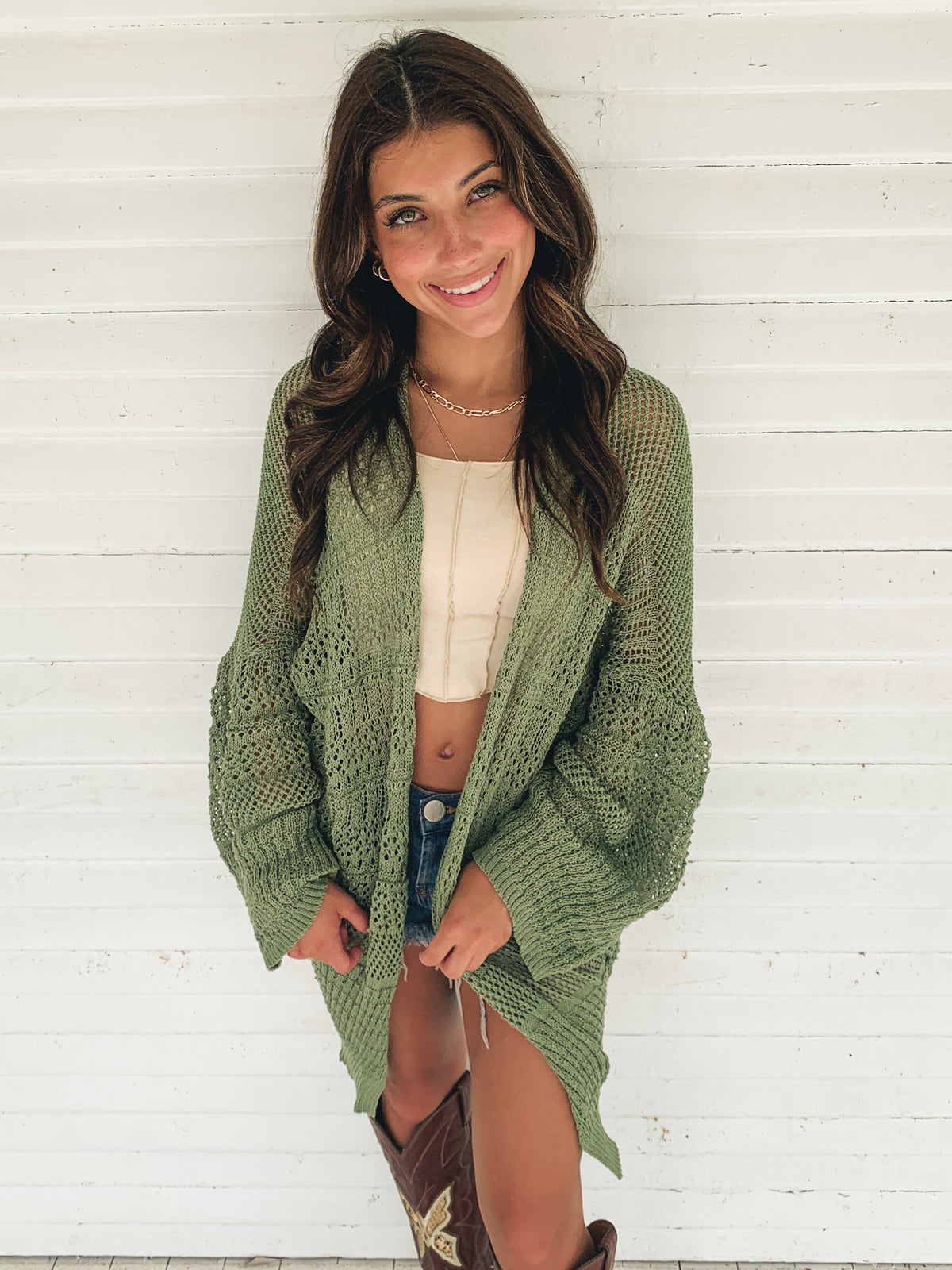 Moss Knit Netted Cardigan
