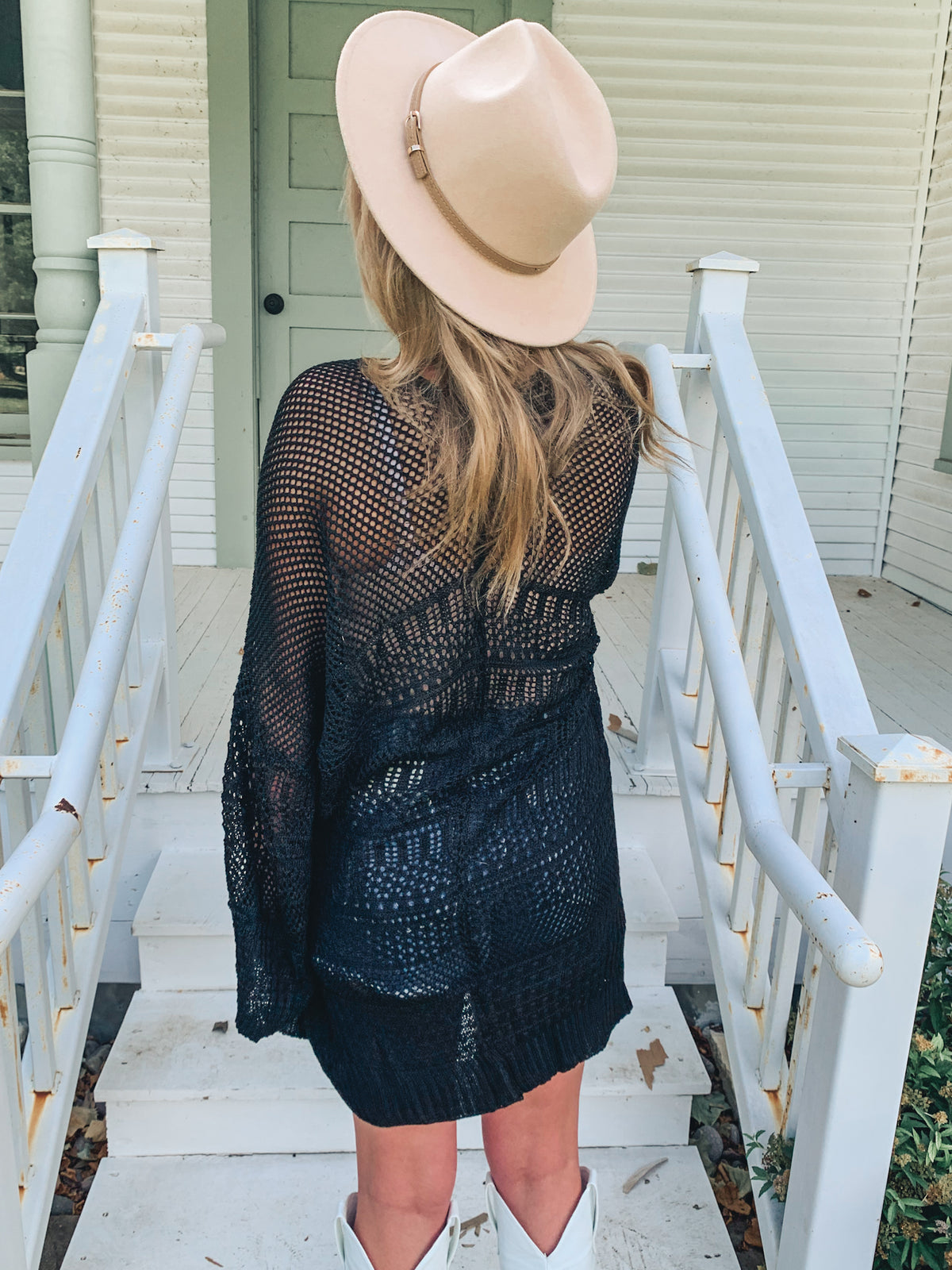 Black Knit Netted Cardigan