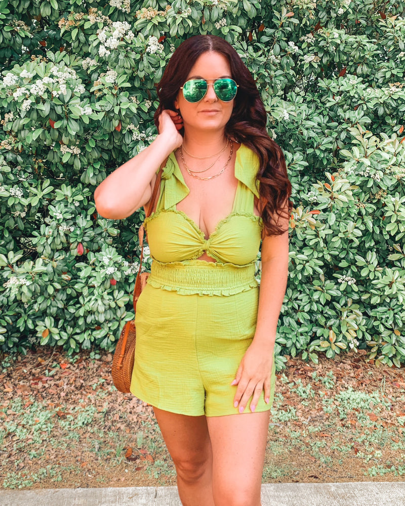 Lime Frill Romper With Pockets