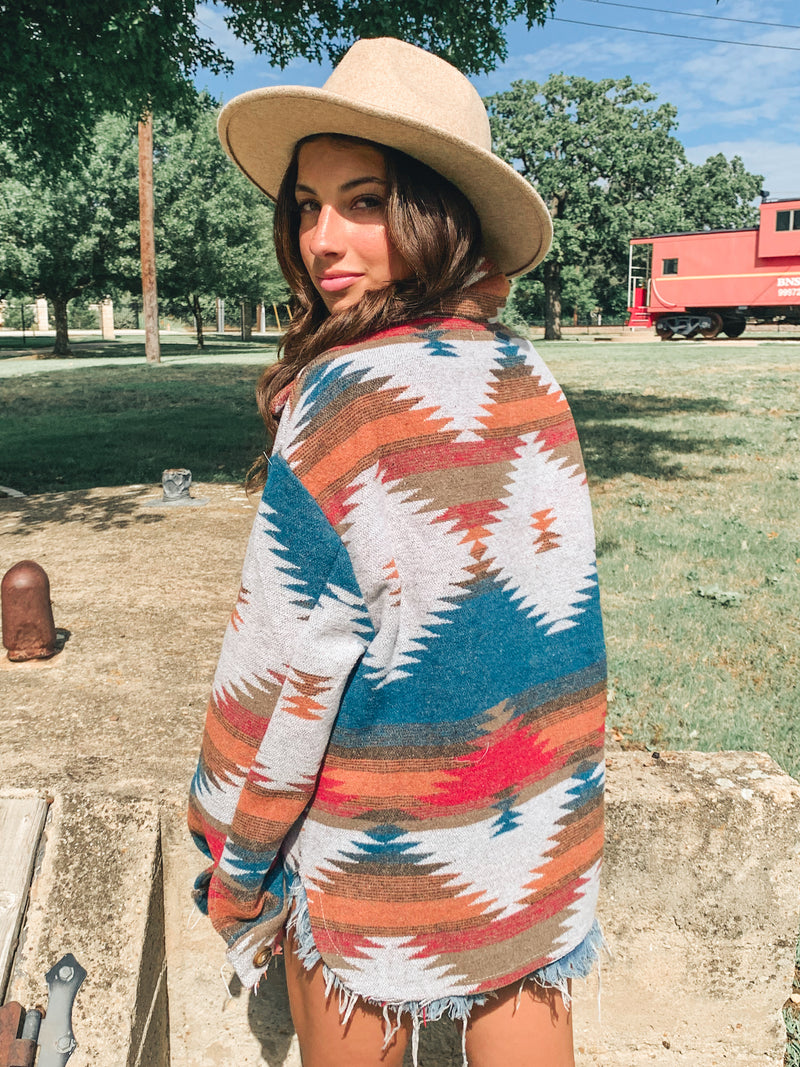 BEST SELLER! TRIBAL AZTEC PATTERN BUTTON DOWN SHACKET