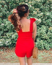 Red Frill Romper With Pockets