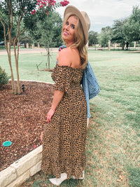 OFF THE SHOULDER ANIMAL PRINT WOVEN DRESS