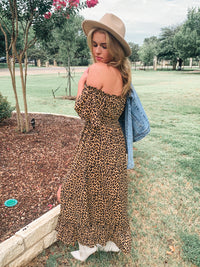 OFF THE SHOULDER ANIMAL PRINT WOVEN DRESS