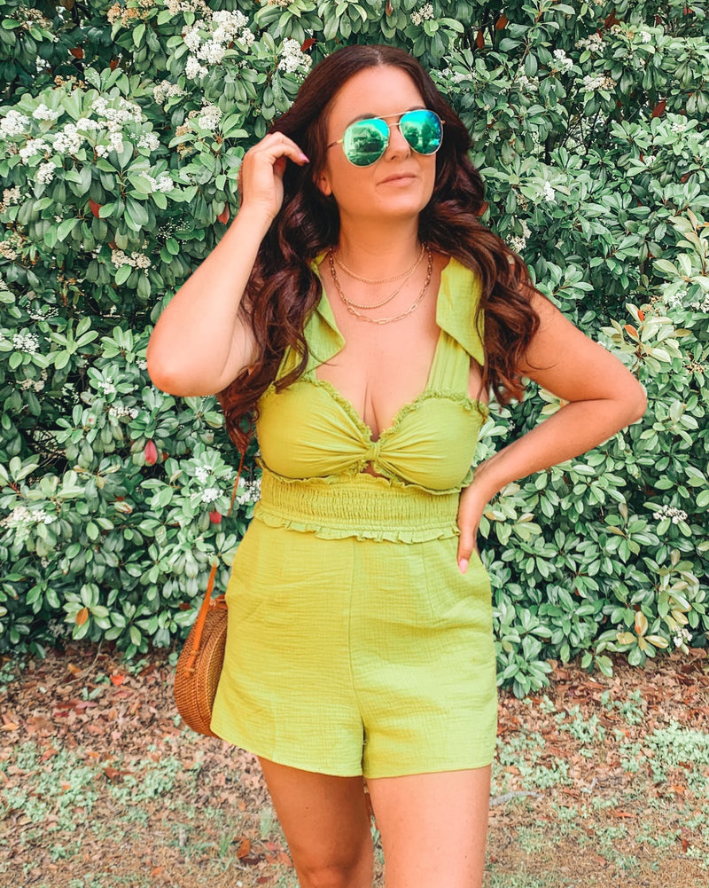 Lime Frill Romper With Pockets