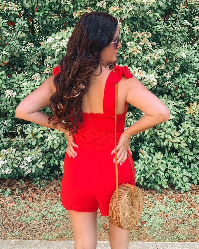 Red Frill Romper With Pockets