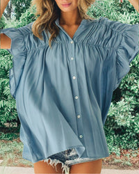 BABY BLUE LOOSE FIT RUFFLED TOP