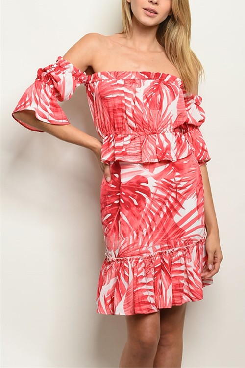 Red Palm Leaf Two Piece Top & Skirt Listed Separately