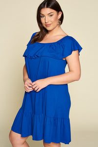Blue Plus Size Off Shoulder Dress
