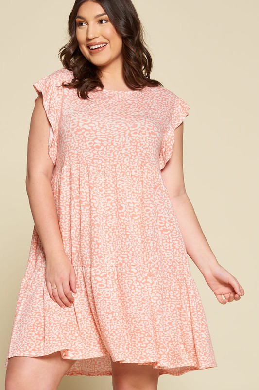 Peach Plus Size Animal Print Tiered Babydoll Dress