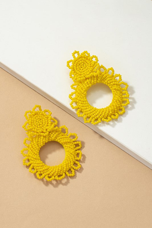 Yellow Handmade statement seed bead earrings