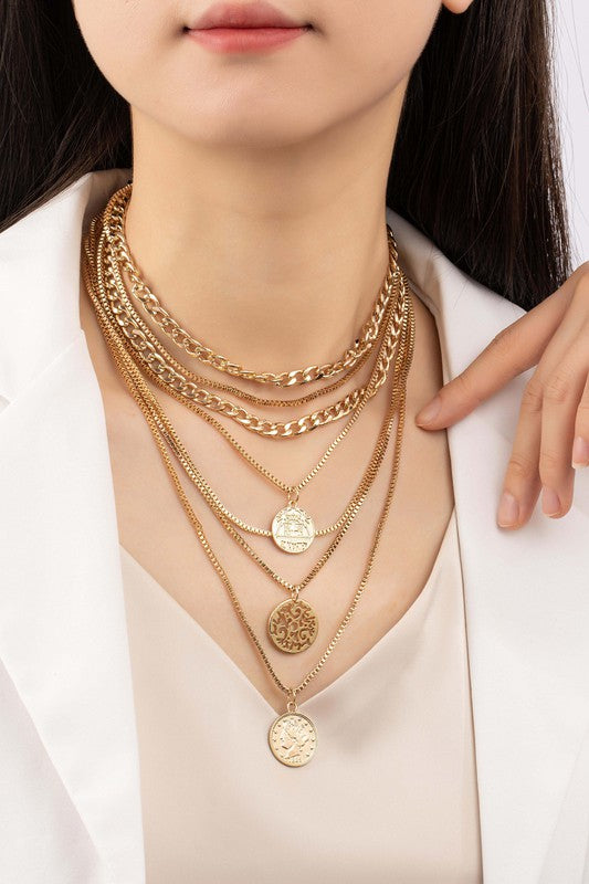 Best Seller! 7 layer curb chain and box chain with coin pendant