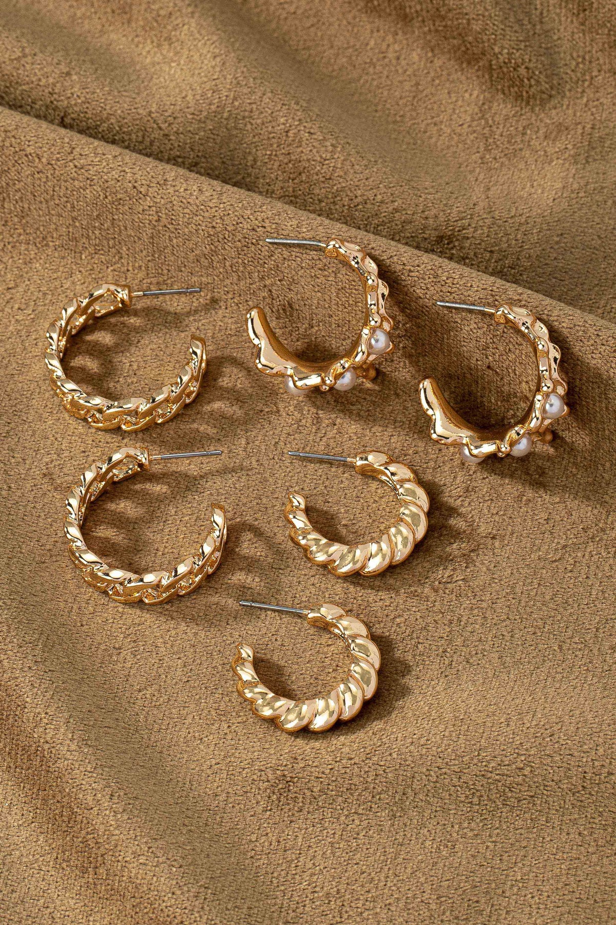 trio texture hoop earrings
