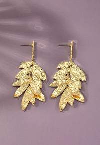 hammered dangling tiered leaf drop earrings