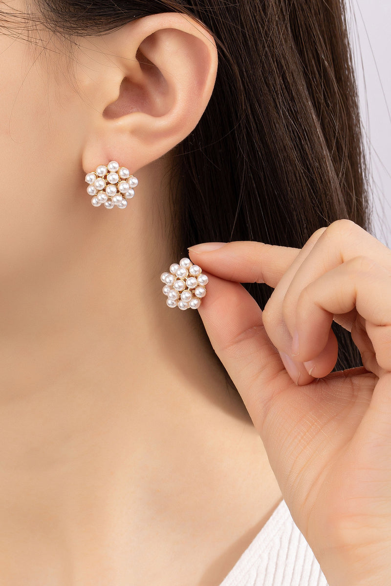 Premium brass pearl flower shape stud earrings