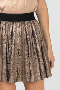 Brown Pleated reptile print skirt