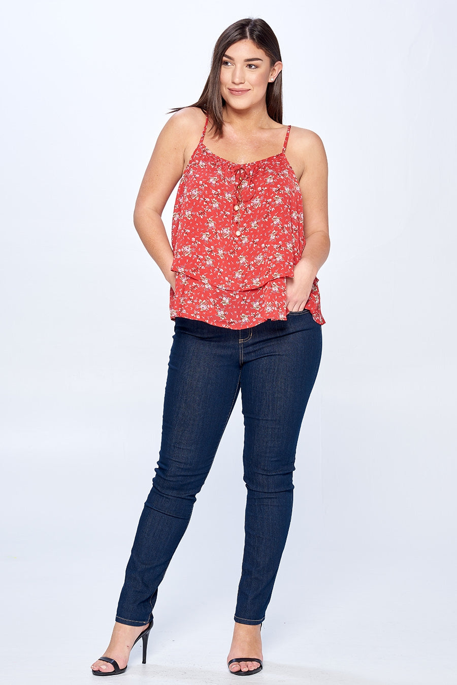 Red Floral Top-Loose Fit