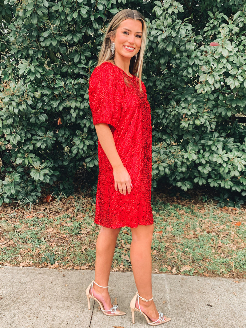 RED HOLIDAY SEQUIN DRESS