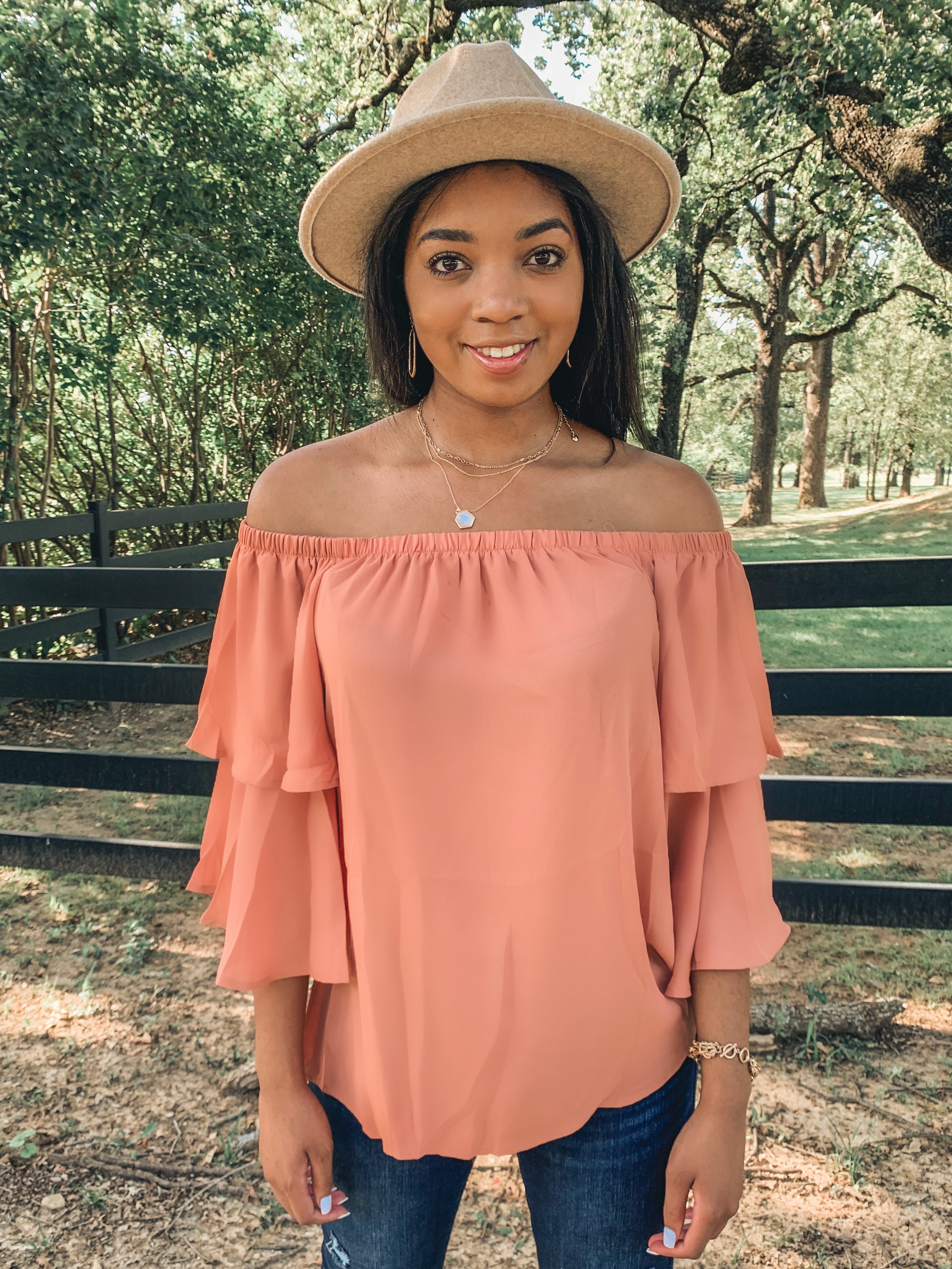 Off shoulder frill online blouse