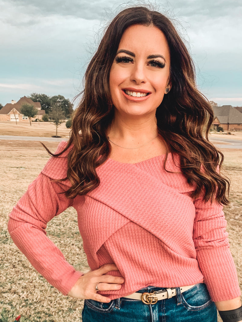 PINK CROSS BAND DETAILED OFF SHOULDER TOP