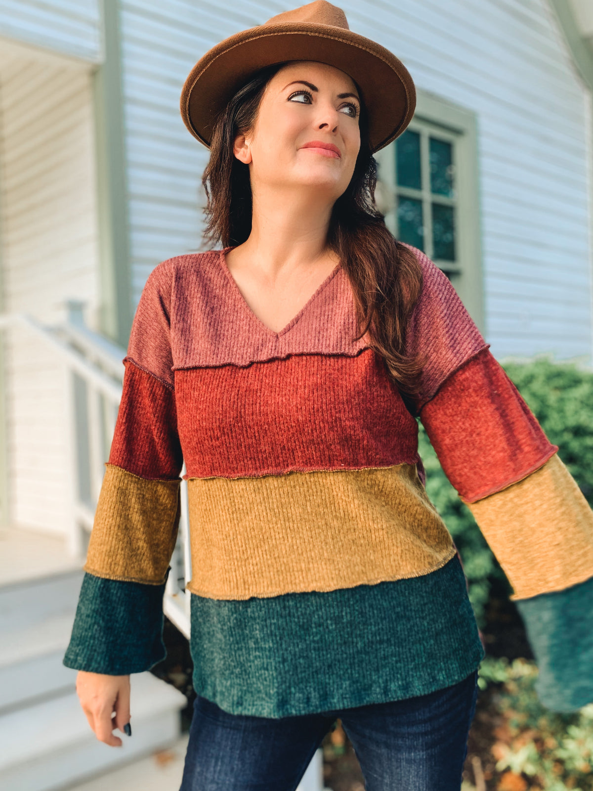 BRUSHED COLOR BLOCK SWEATER