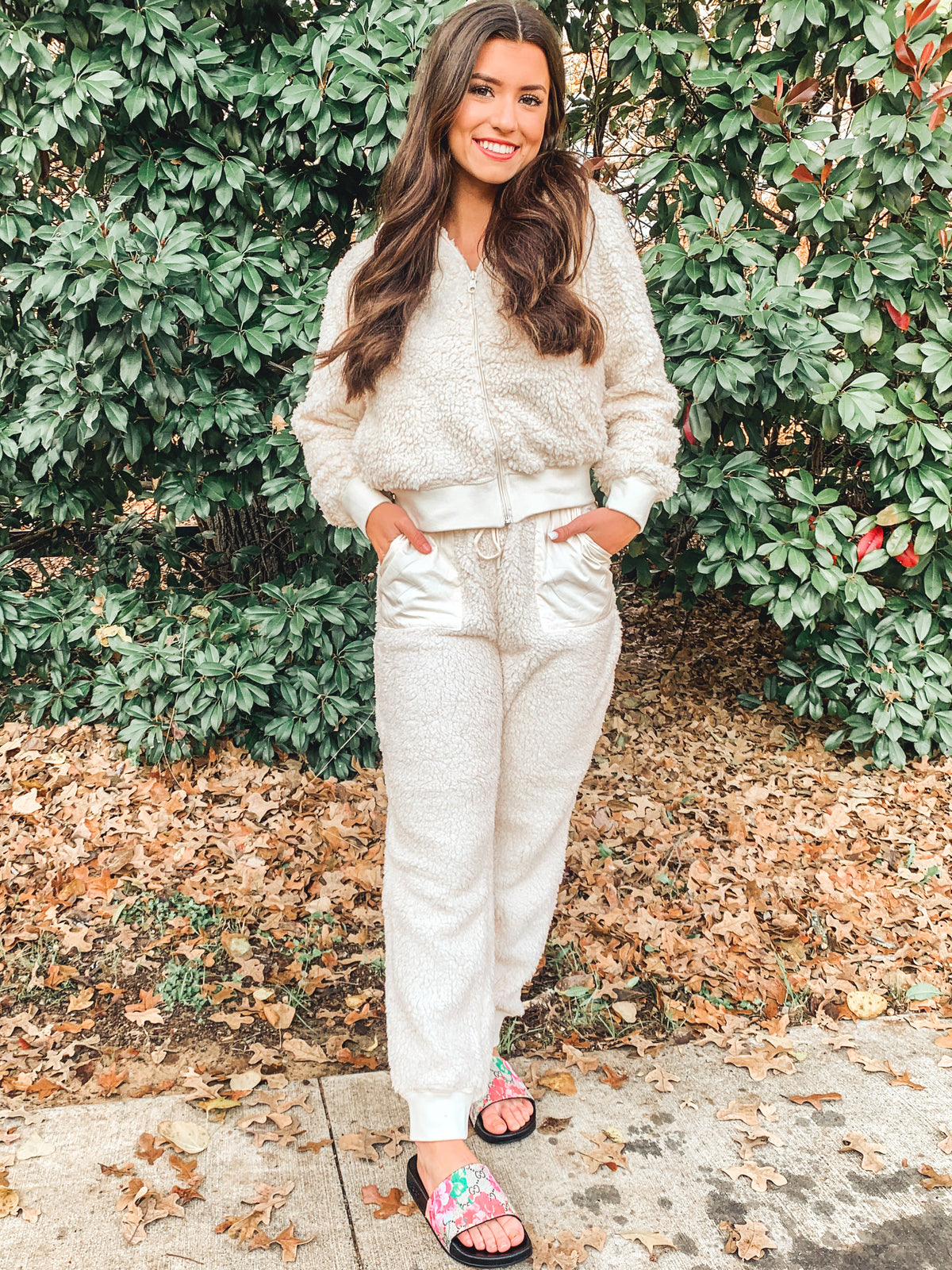 Ivory Sherpa Brushed Hoodie and Joggers Set