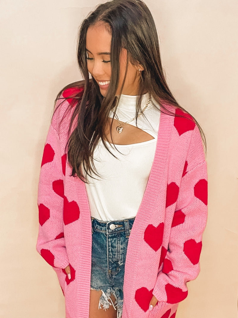 Best seller! HEART PATTERN LONG KNIT CARDIGAN WITH POCKETS