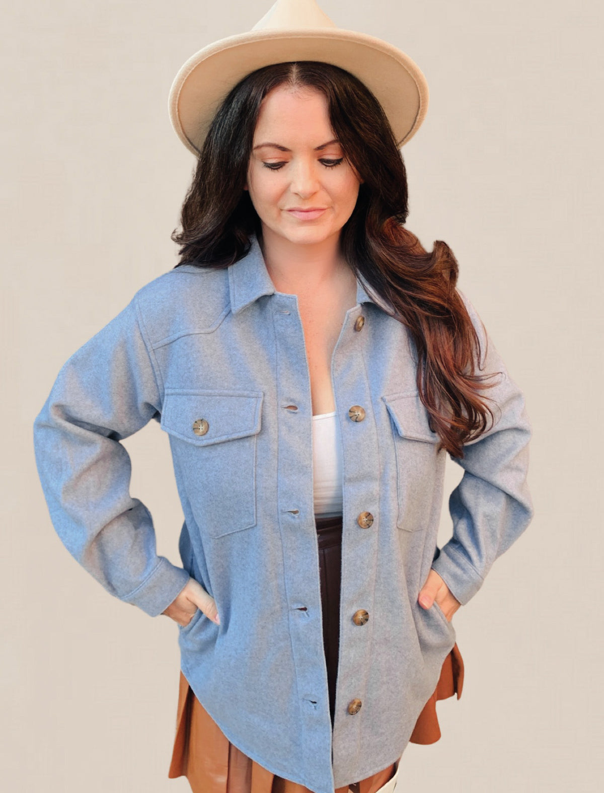 Blue Fleece Oversized Solid Shacket