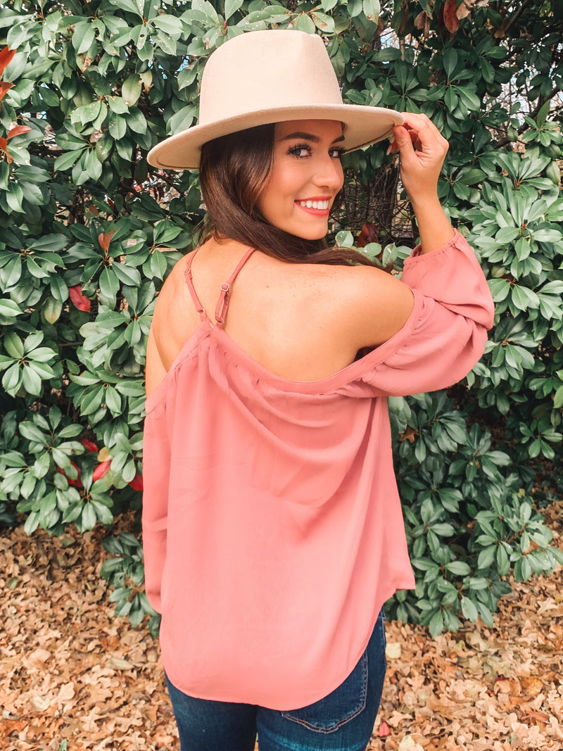 MAUVE SOLID OFF THE SHOULDER TOP WITH STRAP DETAIL