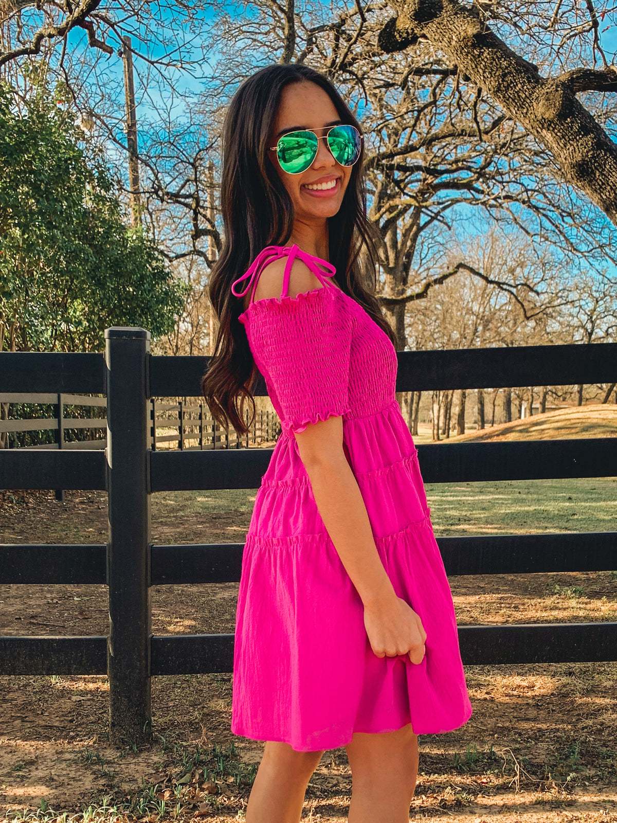 BEST SELLER! Pink smocked detail tiered mini dress