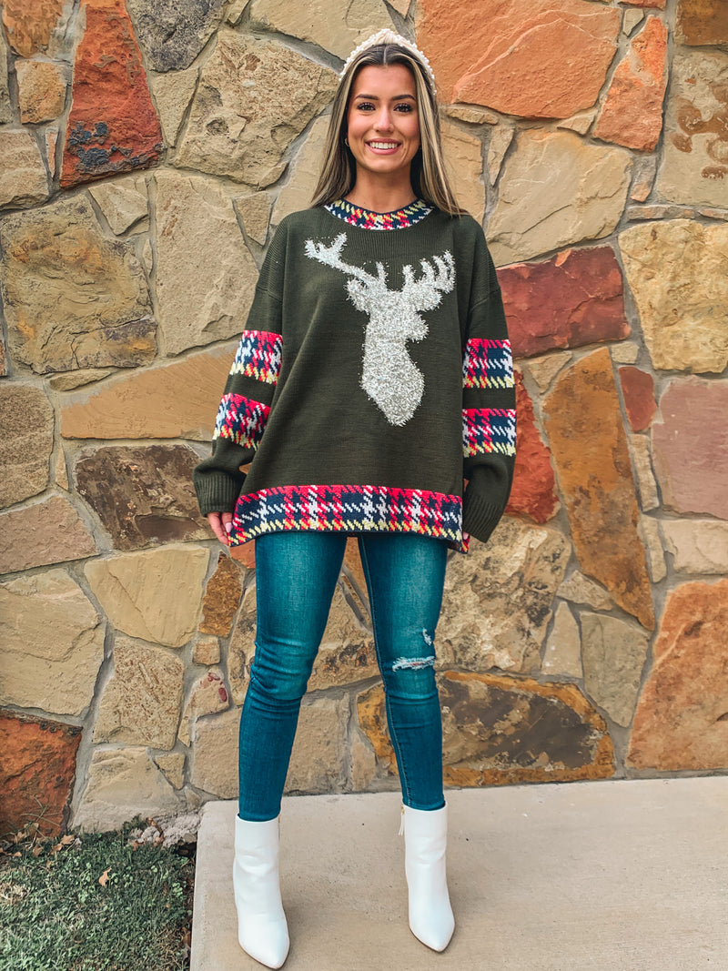 Green Christmas Reindeer Sweater