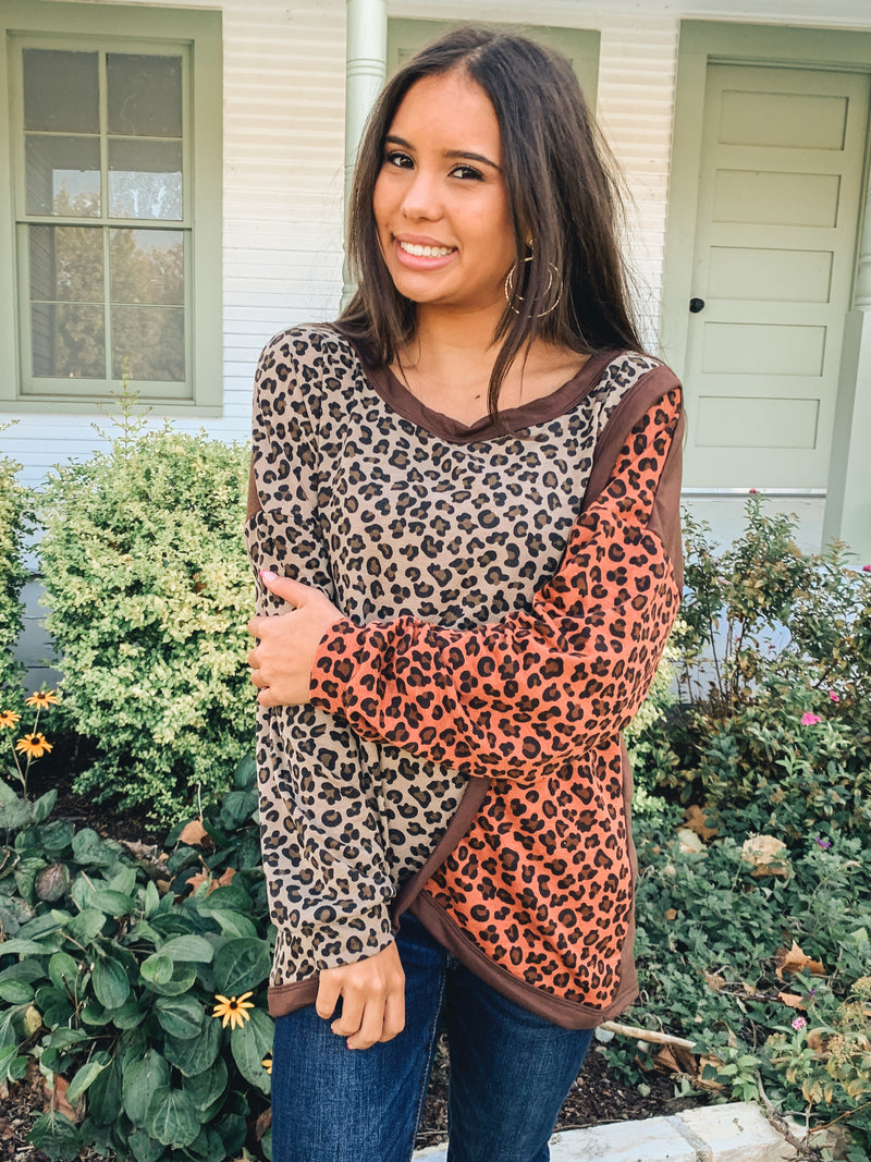 LEOPARD PRINT FRENCH TERRY SWEATER