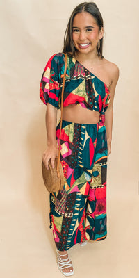 Best seller! PRINTED ONE SHOULDER MAXI DRESS