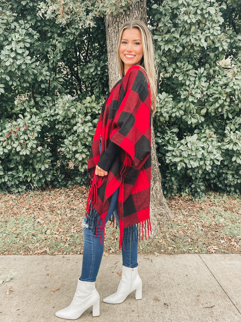 BUFFALO PLAID LUX KIMONO SWEATER