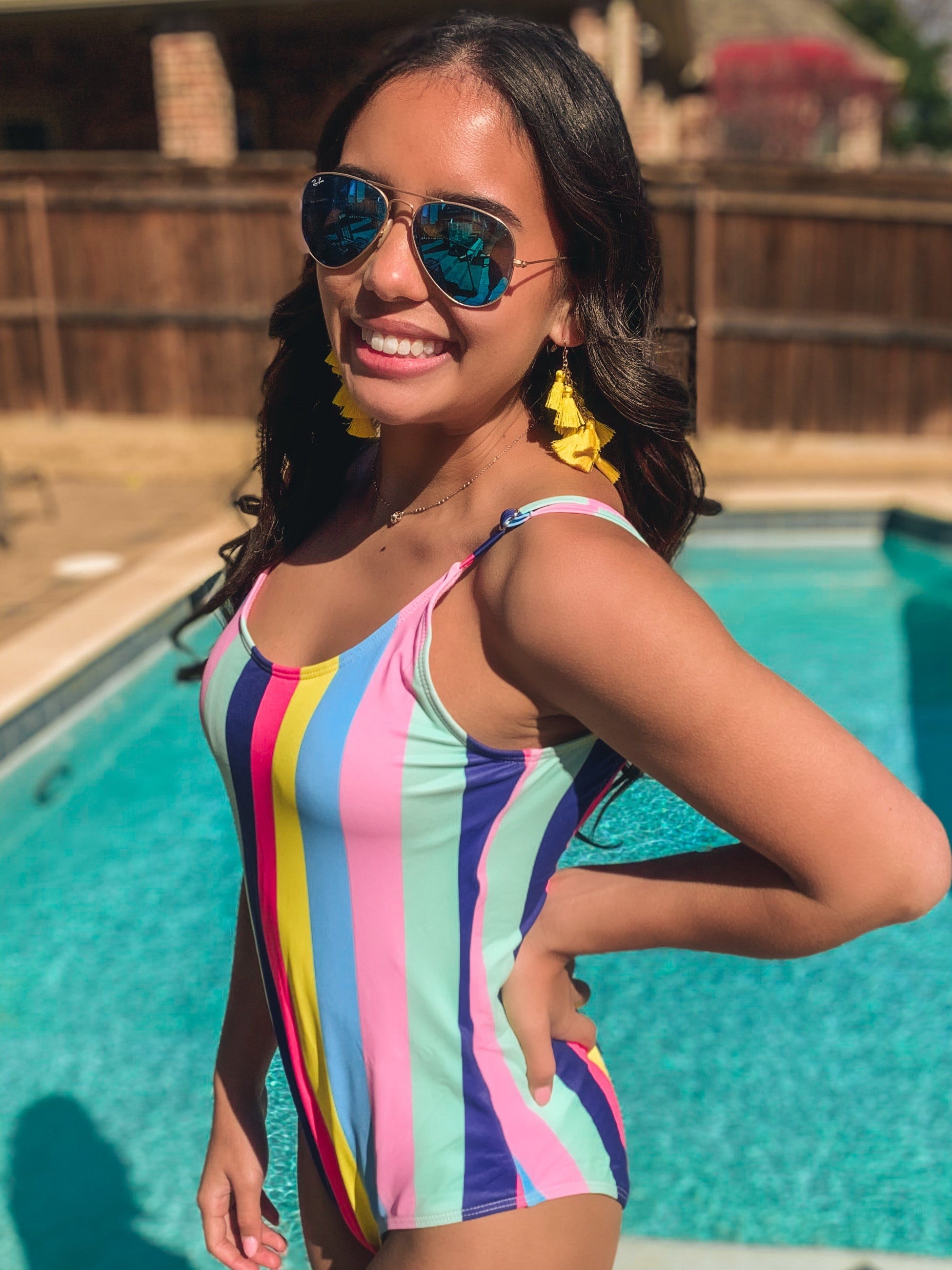 Multicolor striped one piece swimsuit online