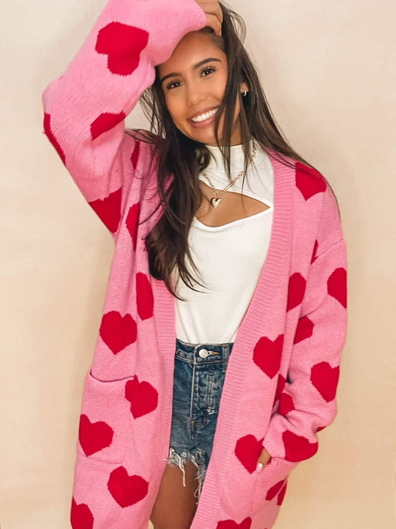 Best seller! HEART PATTERN LONG KNIT CARDIGAN WITH POCKETS